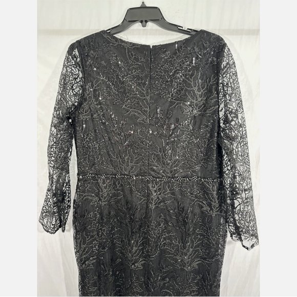 NEW $698 Mac Duggal [ 18 ] Embellished Wrap Over Long Sleeve Gown‎ Black - Picture 14 of 15